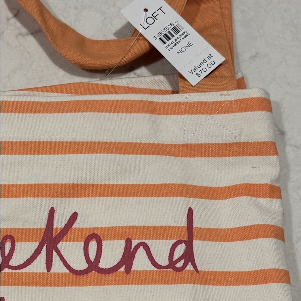 LOFT Vibrant Peach/Light Orange and Cream Tote for Summer & Weekend Adventures - Picture 5 of 5